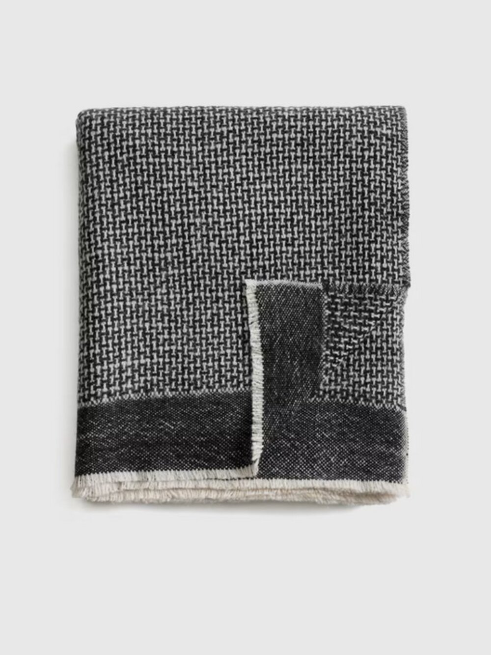 Quince Cashmere Wool Patterned Throw, Black/White, NWT - Picture 3 of 6
